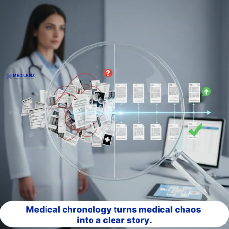 Medical chronology transforming disorganized medical records into a clear, structured injury timeline for legal case analysis
