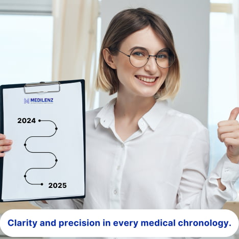 Clear medical chronology timeline showing structured case progression with clarity and precision