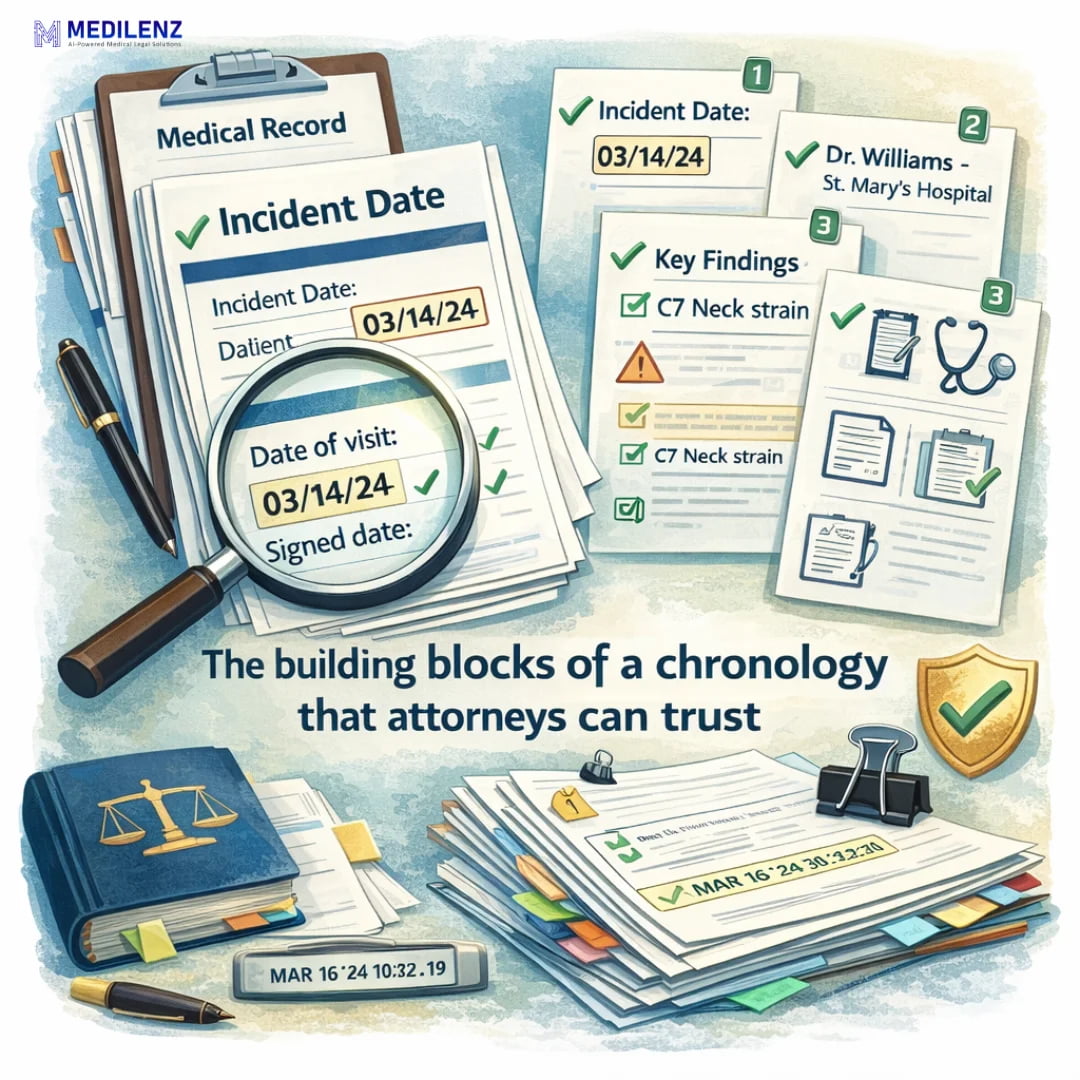 Medical chronology timeline laid out for attorney review