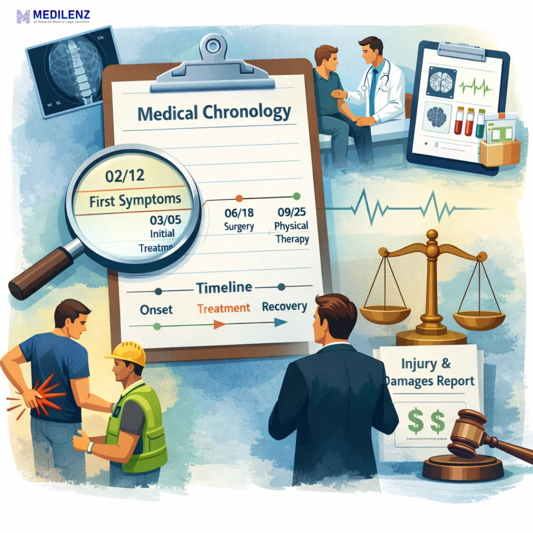 Chronology notes highlighting changes in treatment and symptoms