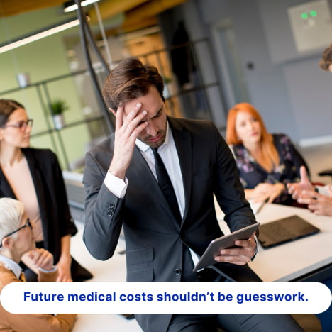 Attorney reviewing case documents while assessing future medical costs and life care planning needs